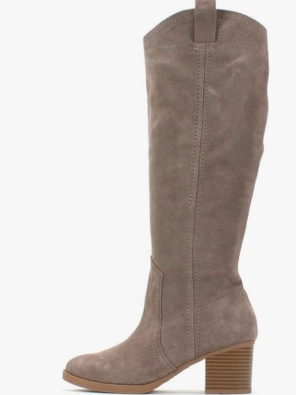 White Mountain Faux Suede Western Boots Knee High Taupe Stacked Heel Boho 7.5